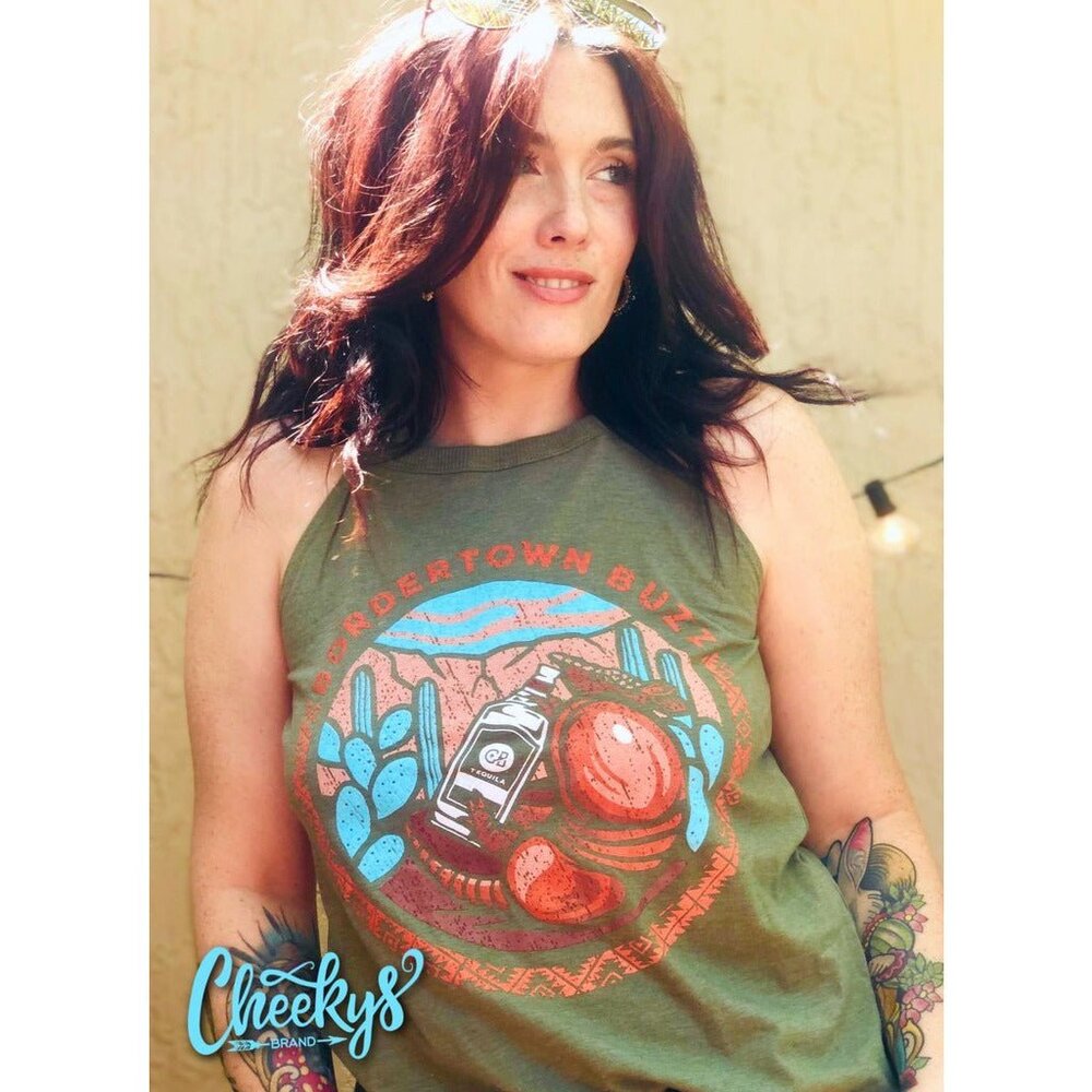 Bordertown Buzz Tank on Military Green